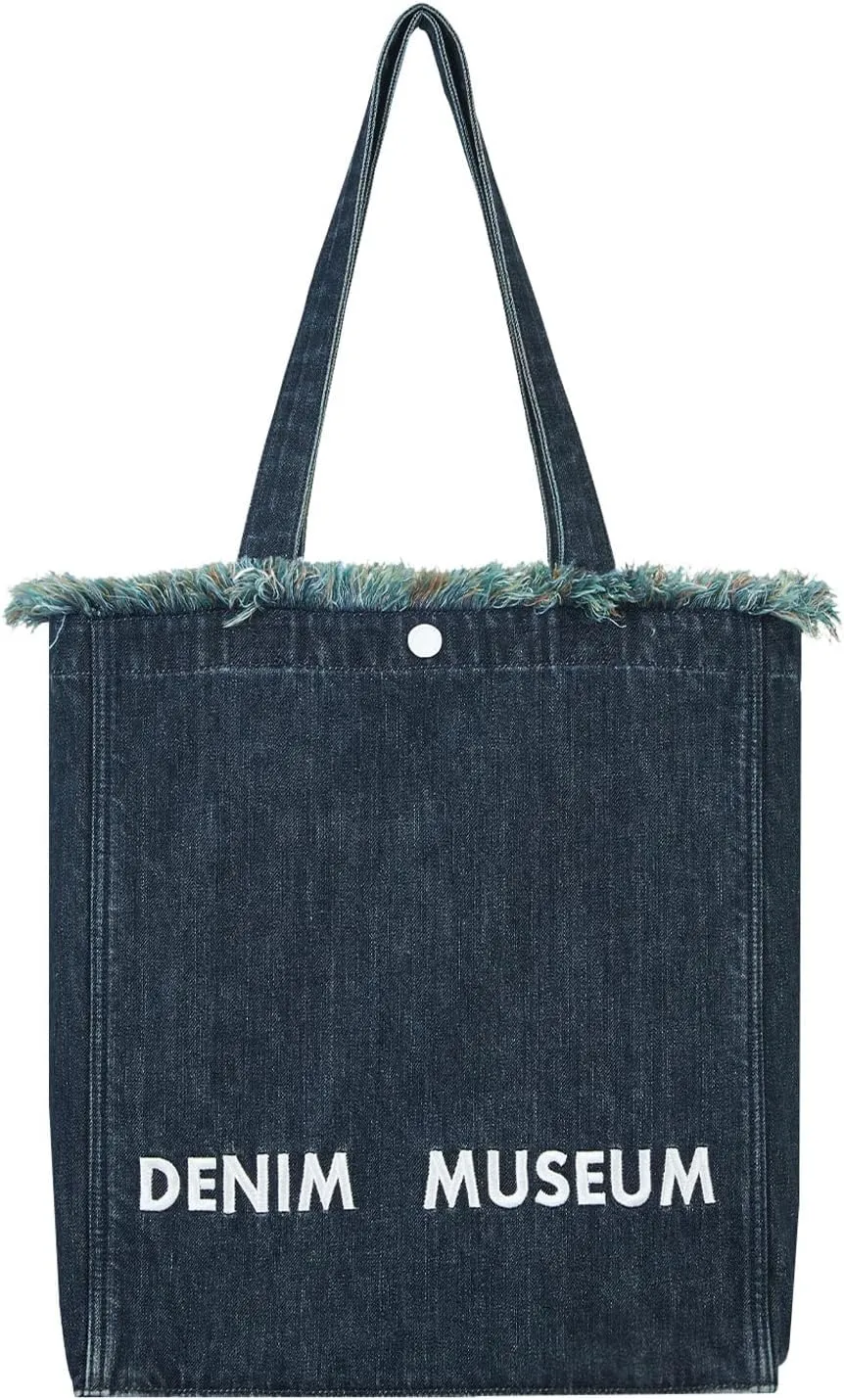 Premium Green Yarn Fringe Boho Designer Women Purse, 2025 Summer Lightweight Foldable Large Denim Tote Bag with Pockets