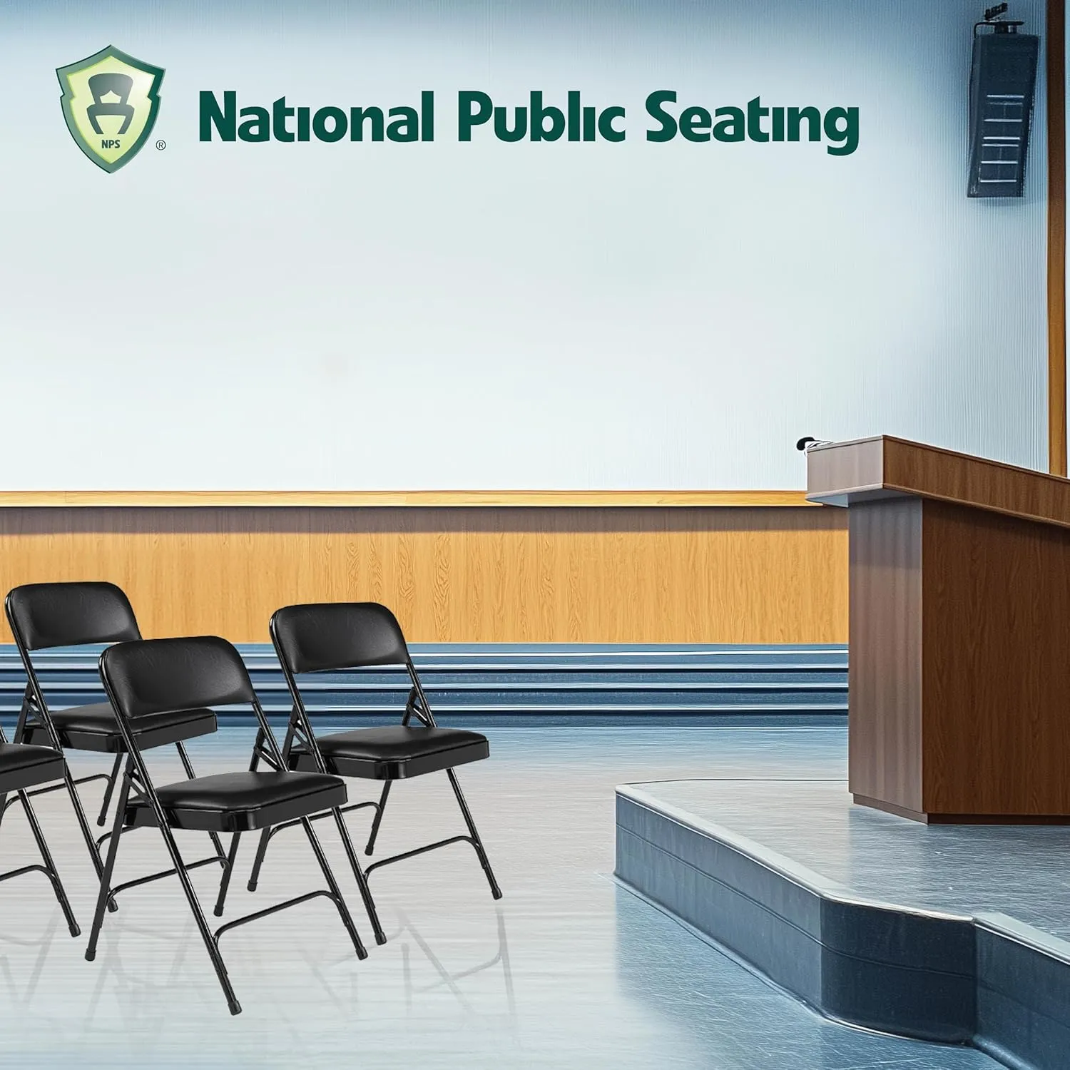 Premium Padded Portable Folding Chairs by National Public Seating – 1200 Series Upholstered, Heavy-Duty Foldable Chairs for Indoor & Outdoor Use – Set of 4, Comfortable & Durable, Beige