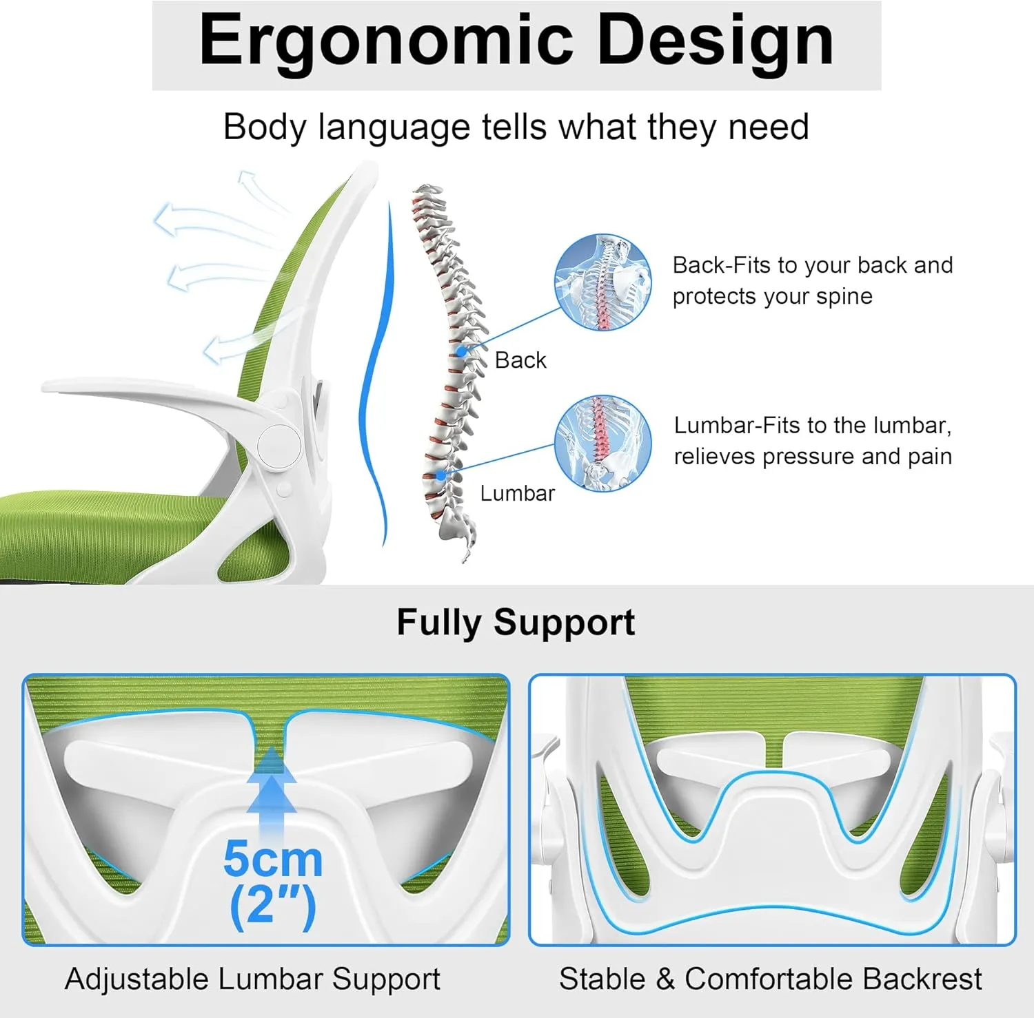 Primy Drafting Chair Tall Office Chair with Flip-up Armrests Executive Ergonomic Computer Standing Desk Chair with Lumbar Support and Adjustable Footrest Ring（Green）