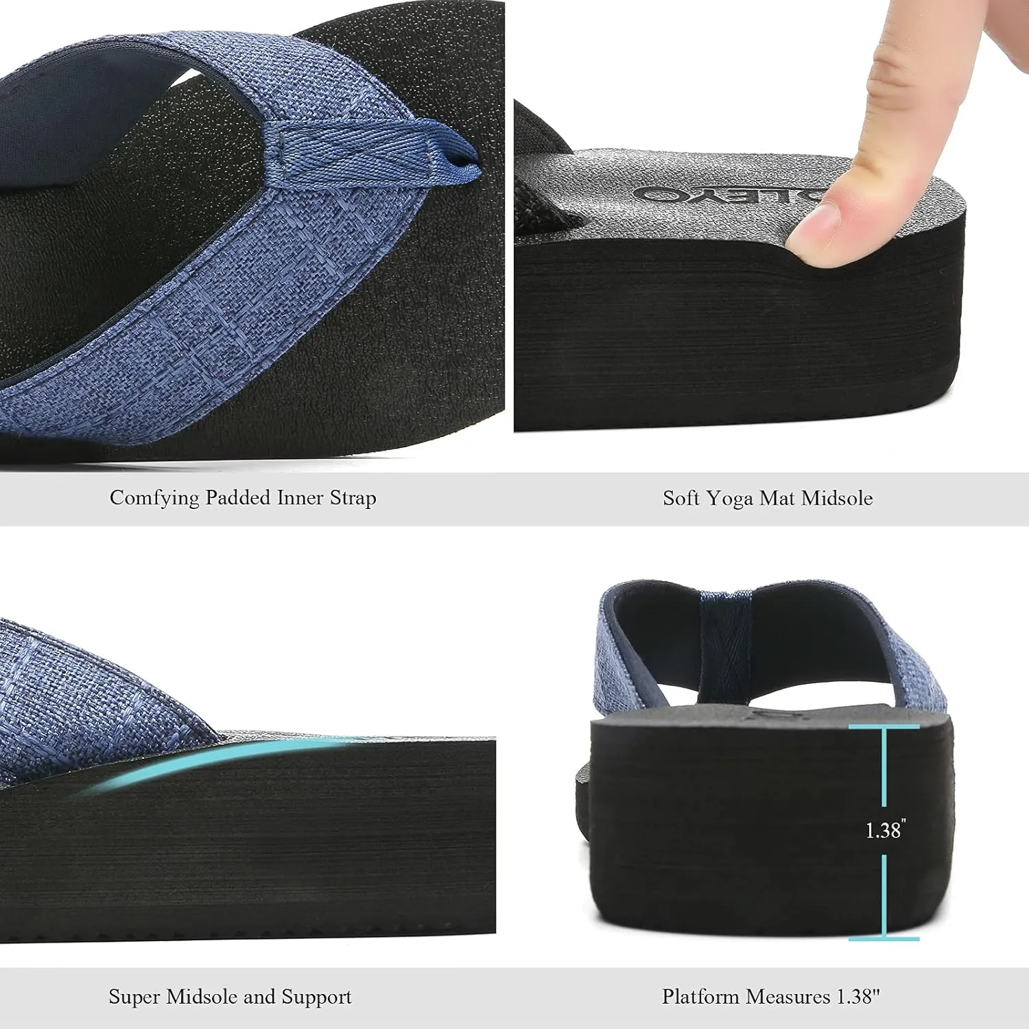 QLEYO Women's Platform Flip Flop with Arch Support, Comfortable Yoga Mat Wedge Flip-Flops, Athletic Walking Thong Slippers for Vacation/Shopping Mall/Wandering/Gathering