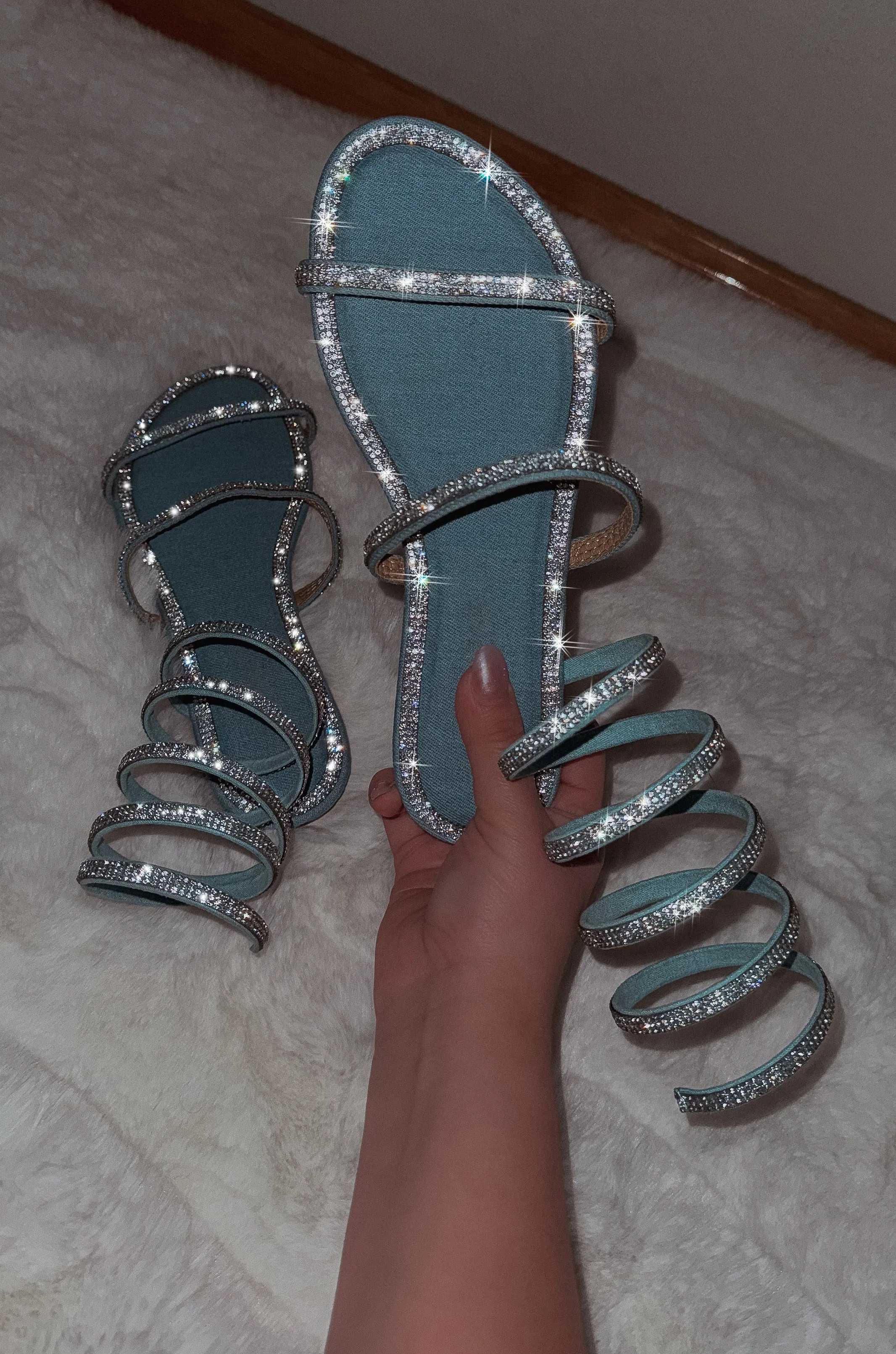 Raquel - Embellished Spiral Coil Strap Flat Sandals