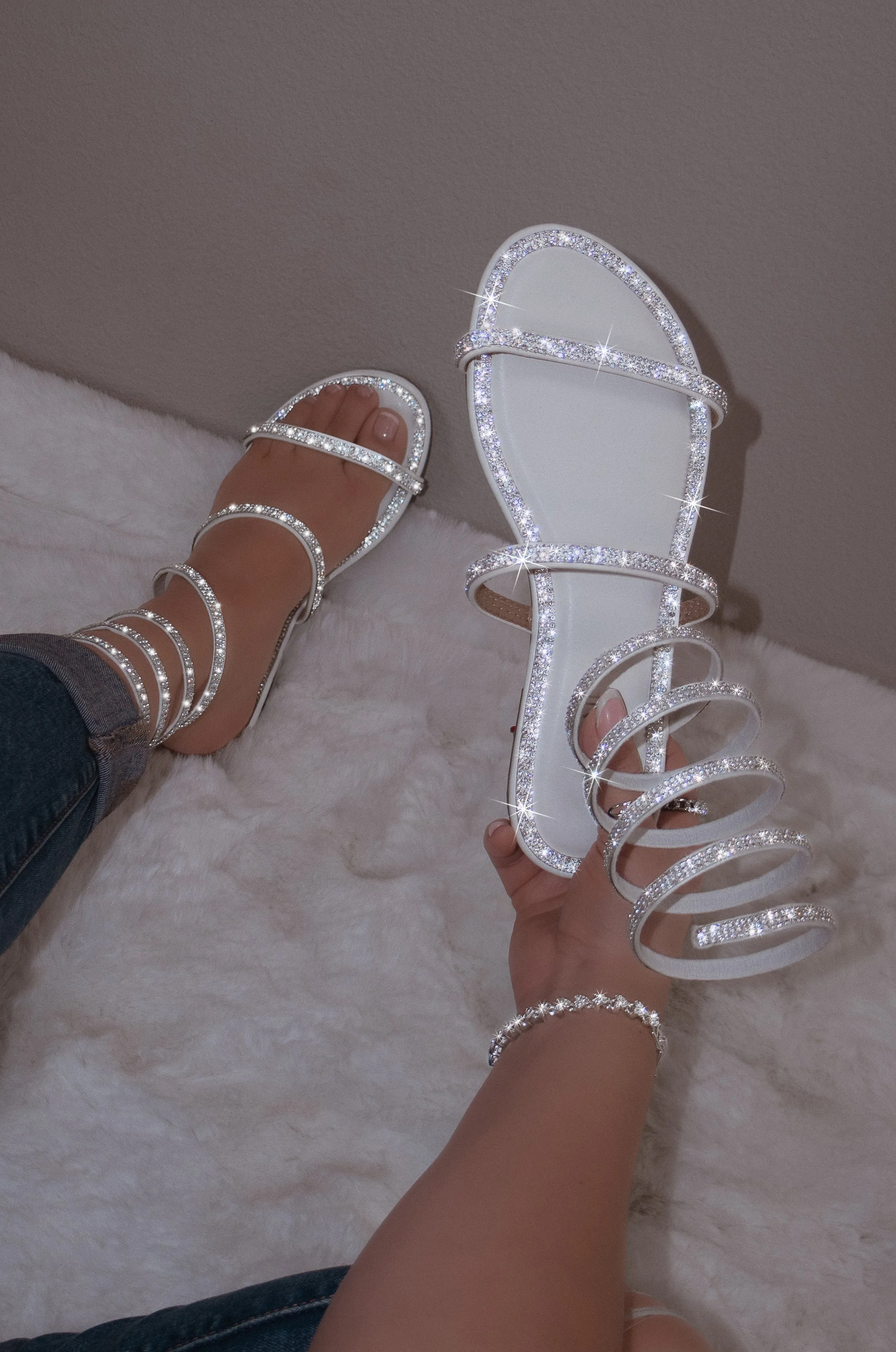 Raquel - Embellished Spiral Coil Strap Flat Sandals