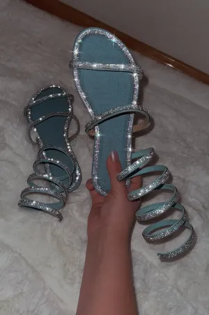 Raquel - Embellished Spiral Coil Strap Flat Sandals