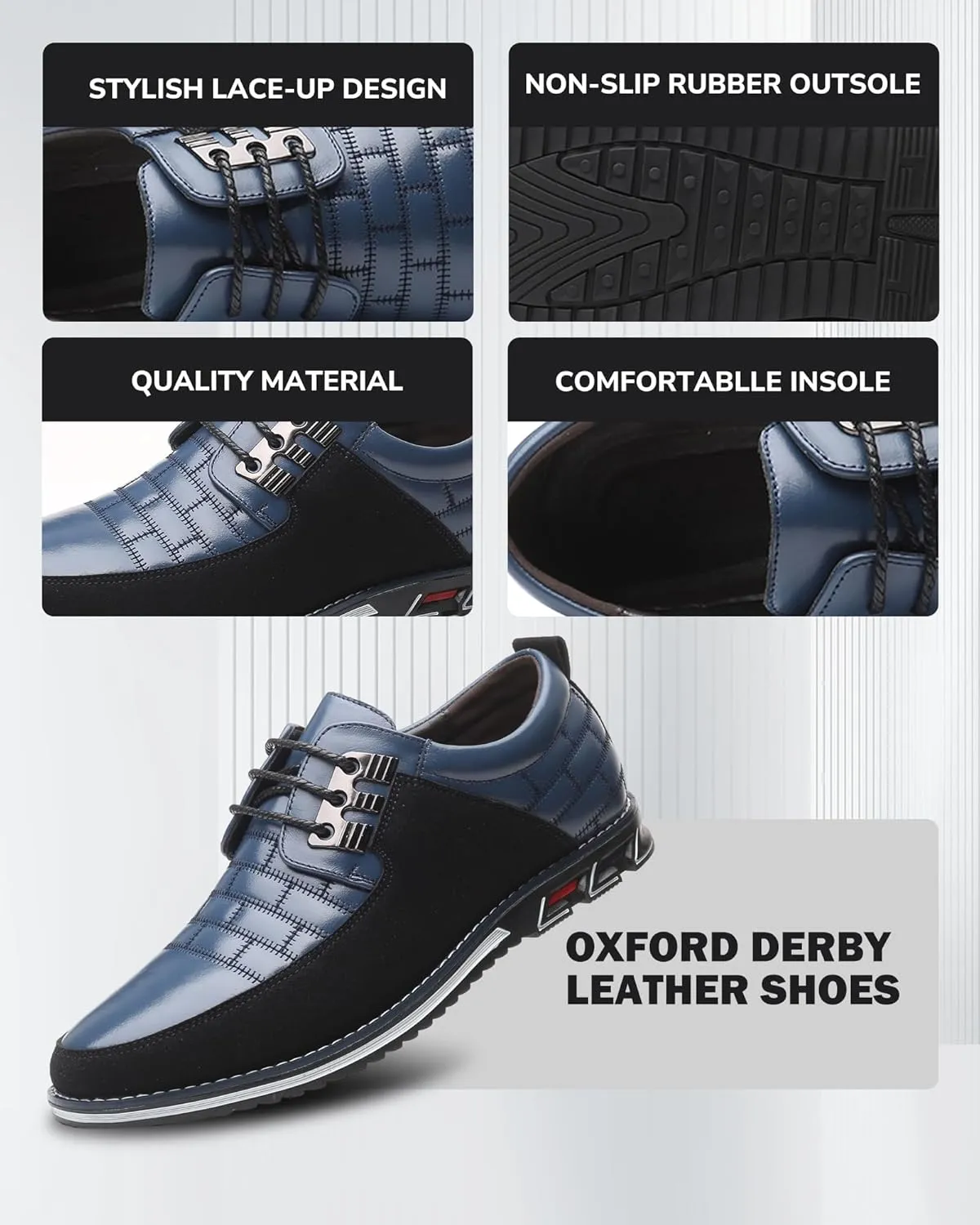 Recyphi Men’s Oxford Derby Orthopedic Leather Shoes Formal Luxury Business Dress Shoes Lace-up Walking Driving Loafers Dress Sneakers