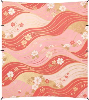 Red and Gold Retro Japanese Cherry Blossoms Foldable Beach Cabana UPF50  Protection Lightweight Large Sun Shelter with Sand Shovel for Camping, Picnics, Backyard