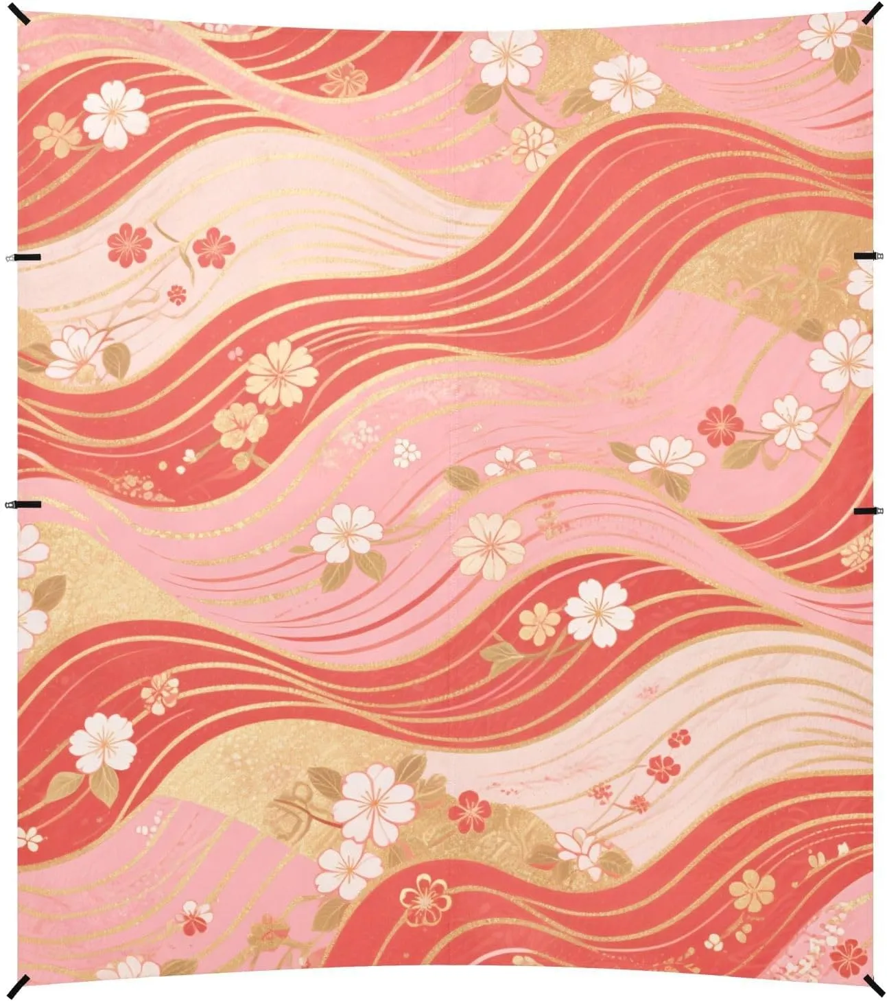 Red and Gold Retro Japanese Cherry Blossoms Foldable Beach Cabana UPF50  Protection Lightweight Large Sun Shelter with Sand Shovel for Camping, Picnics, Backyard