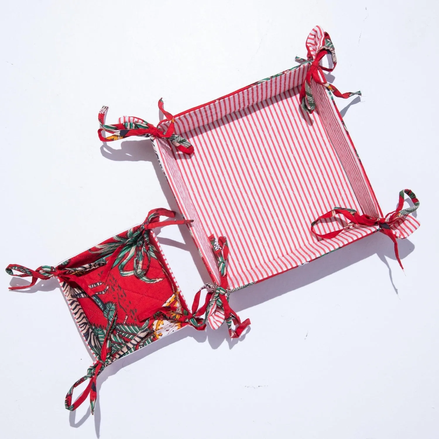 Red Tropical Palm and Stripe Foldable Reversible Tray