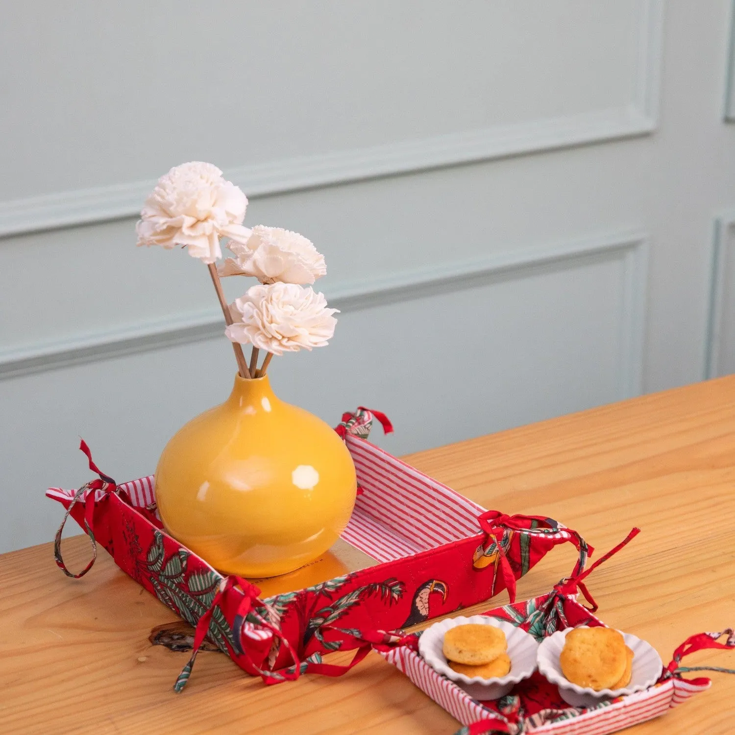 Red Tropical Palm and Stripe Foldable Reversible Tray