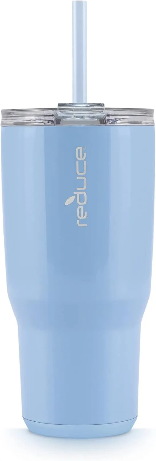 REDUCE Cold1 34 oz Tumbler with Lid and Straw- Vacuum Insulated Stainless Steel Water Bottle for Home, Office or Car; Reusable Cup with Leakproof Flip Lid, Keeps Drinks Ice Cold All Day- Gloss Glacier