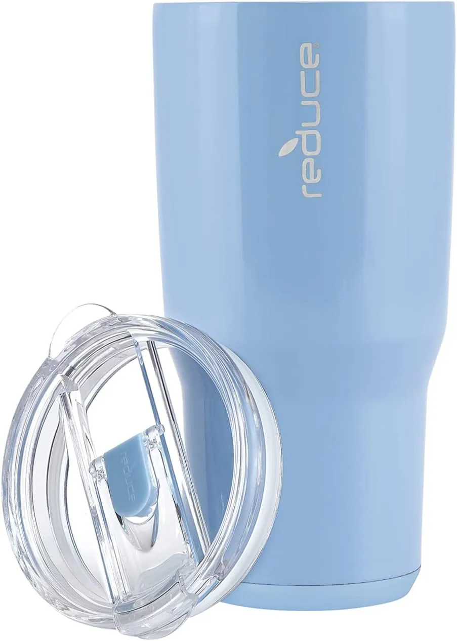 REDUCE Cold1 34 oz Tumbler with Lid and Straw- Vacuum Insulated Stainless Steel Water Bottle for Home, Office or Car; Reusable Cup with Leakproof Flip Lid, Keeps Drinks Ice Cold All Day- Gloss Glacier