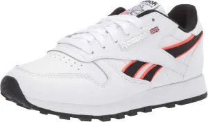 Reebok Men's Classic Leather Sneaker, White/neon red/Black, 7.5 M US