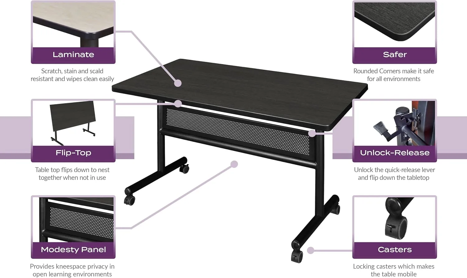 Regency Kobe 48 x 30 in. Flip-Top Training Nesting Table- Cherry
