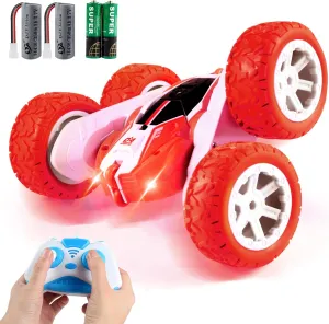 Remote Control Car,VOASTVY 2.4GHZ-4WD Rc Cars,Double Sided 360Degree Tumbling and Rotating Stunt Car with Colorful Lights, Electric Toy Cars are Great Gifts for Boys and Girls (Red)