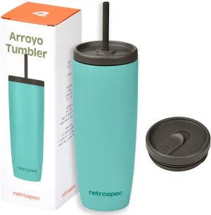 Retrospec Arroyo Stainless Steel Tumbler with Lid and Straw - Reusable Insulated Tumbler Cup - Iced Coffee Travel Mug - Double Walled Thermal Tumblers