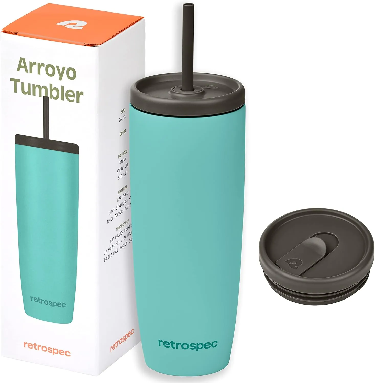 Retrospec Arroyo Stainless Steel Tumbler with Lid and Straw - Reusable Insulated Tumbler Cup - Iced Coffee Travel Mug - Double Walled Thermal Tumblers