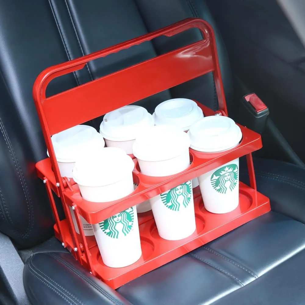 Reusable Drink Carrier with Handle for Doordash, Eats, Grubhub, Portable Cup/Coffee Holder Accessories for Delivery, Foldable Drinks Caddy with Tray, Car Durable Plastic Festive Bottle, Vacation