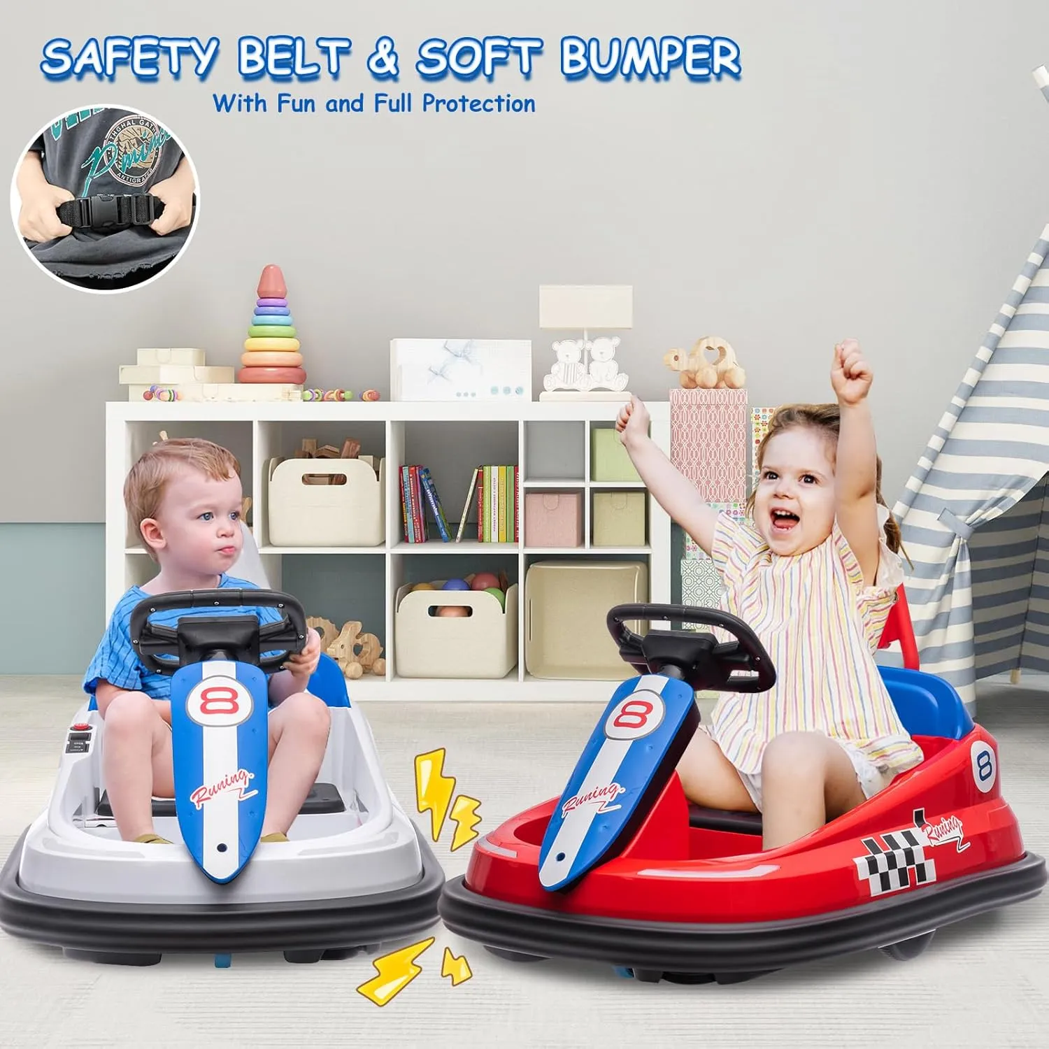 Ride On Bumper Car for Kids, 6V Electric Bumper Car, Toddler Ride On Toy Car with High Low Speed, 360 Degree Spin, Lights, Music, Birthday Gift for Boys Girls, White