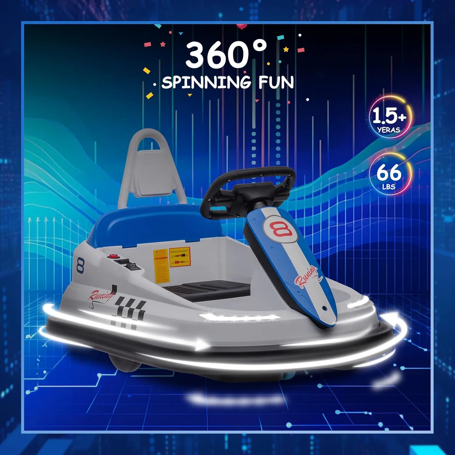 Ride On Bumper Car for Kids, 6V Electric Bumper Car, Toddler Ride On Toy Car with High Low Speed, 360 Degree Spin, Lights, Music, Birthday Gift for Boys Girls, White