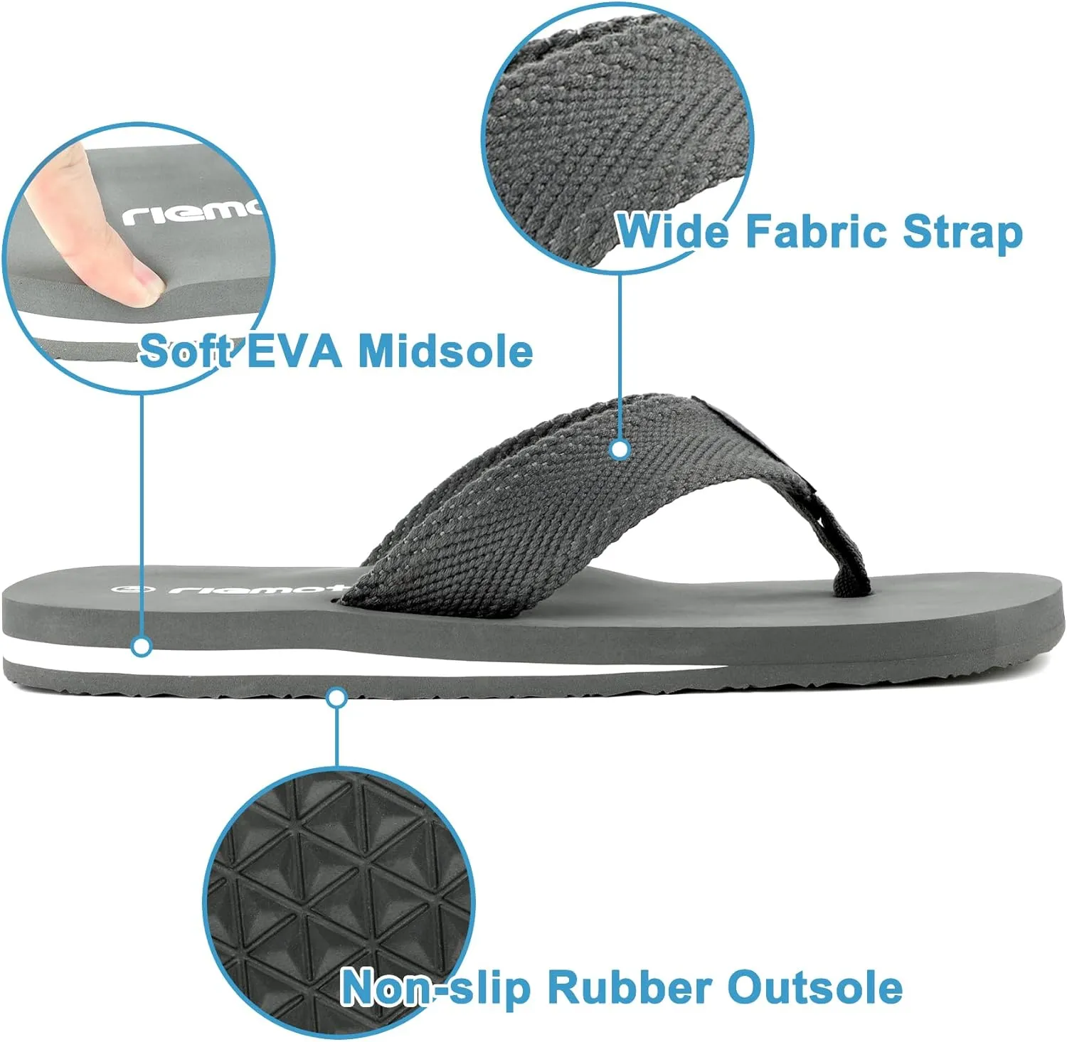 riemot Mens Flip Flops Arch Support Thong Sandals Cushioned Slippers for Beach Swimming Pool Home Shower Shoes Size 8-14