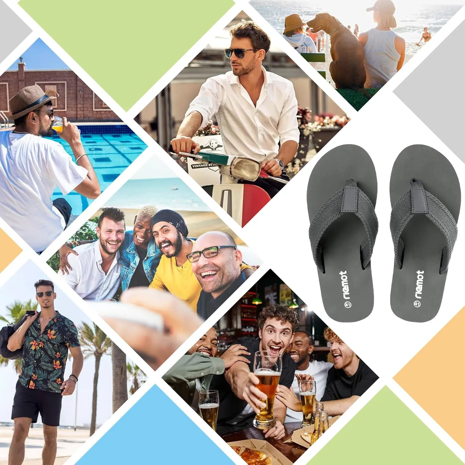 riemot Mens Flip Flops Arch Support Thong Sandals Cushioned Slippers for Beach Swimming Pool Home Shower Shoes Size 8-14