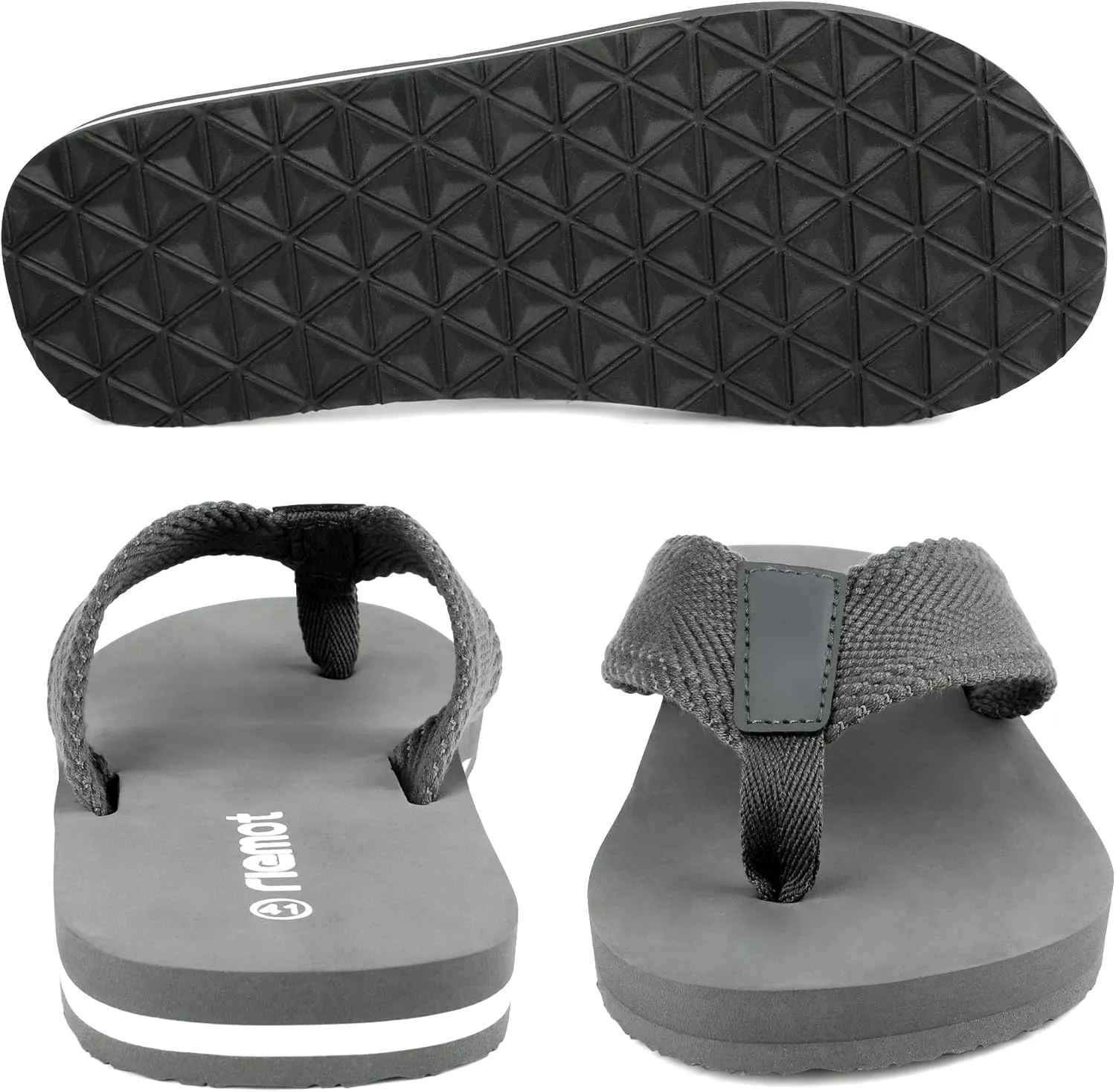 riemot Mens Flip Flops Arch Support Thong Sandals Cushioned Slippers for Beach Swimming Pool Home Shower Shoes Size 8-14