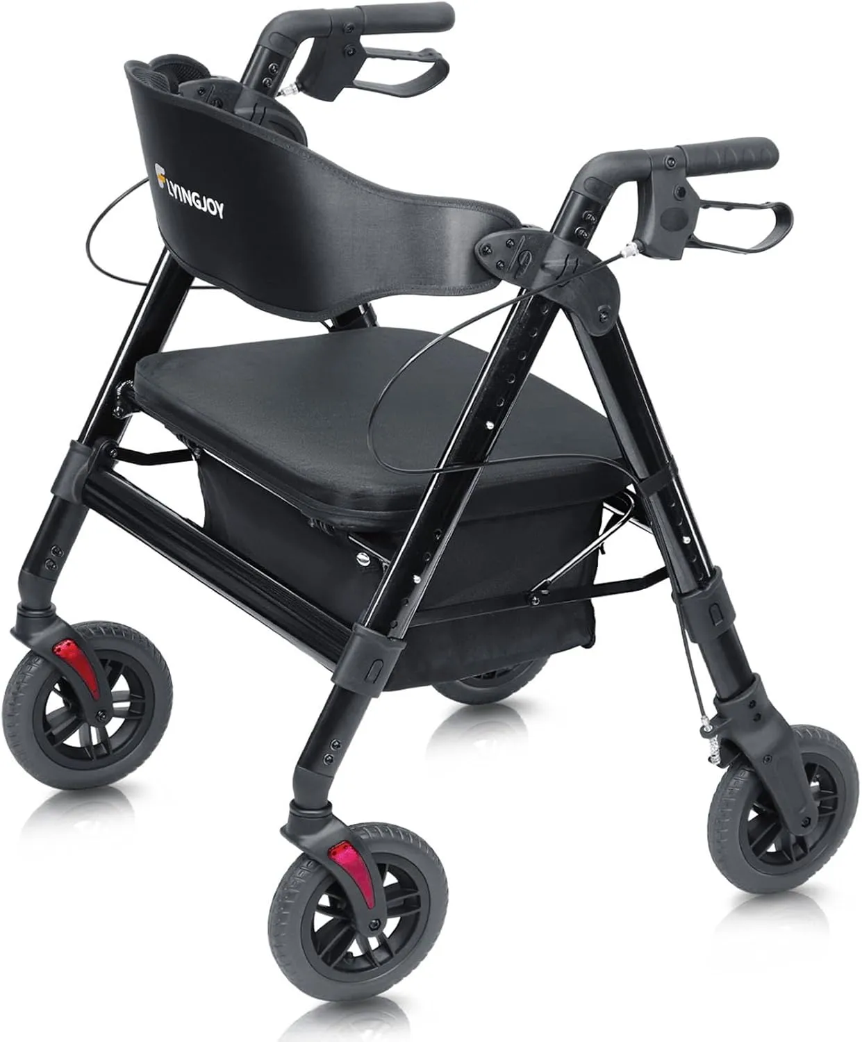 Rollator Walker with Seat,450Lb Rolling Walker, 23.76lbs Extra-Wide Heavy-Duty Rollator Walker with Seat and Brakes for Seniors and Adults Bariatric with Large Aluminum (Black)