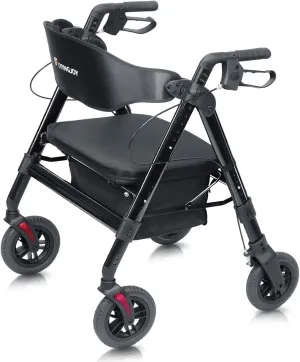 Rollator Walker with Seat,450Lb Rolling Walker, 23.76lbs Extra-Wide Heavy-Duty Rollator Walker with Seat and Brakes for Seniors and Adults Bariatric with Large Aluminum (Black)