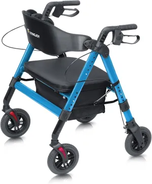 Rollator Walker with Seat,450Lb Rolling Walker, 23.76lbs(10.8kg) Extra-Wide Heavy-Duty Rollator Walker with Seat and Brakes for Seniors and Adults Bariatric with Large Aluminum (Blue)