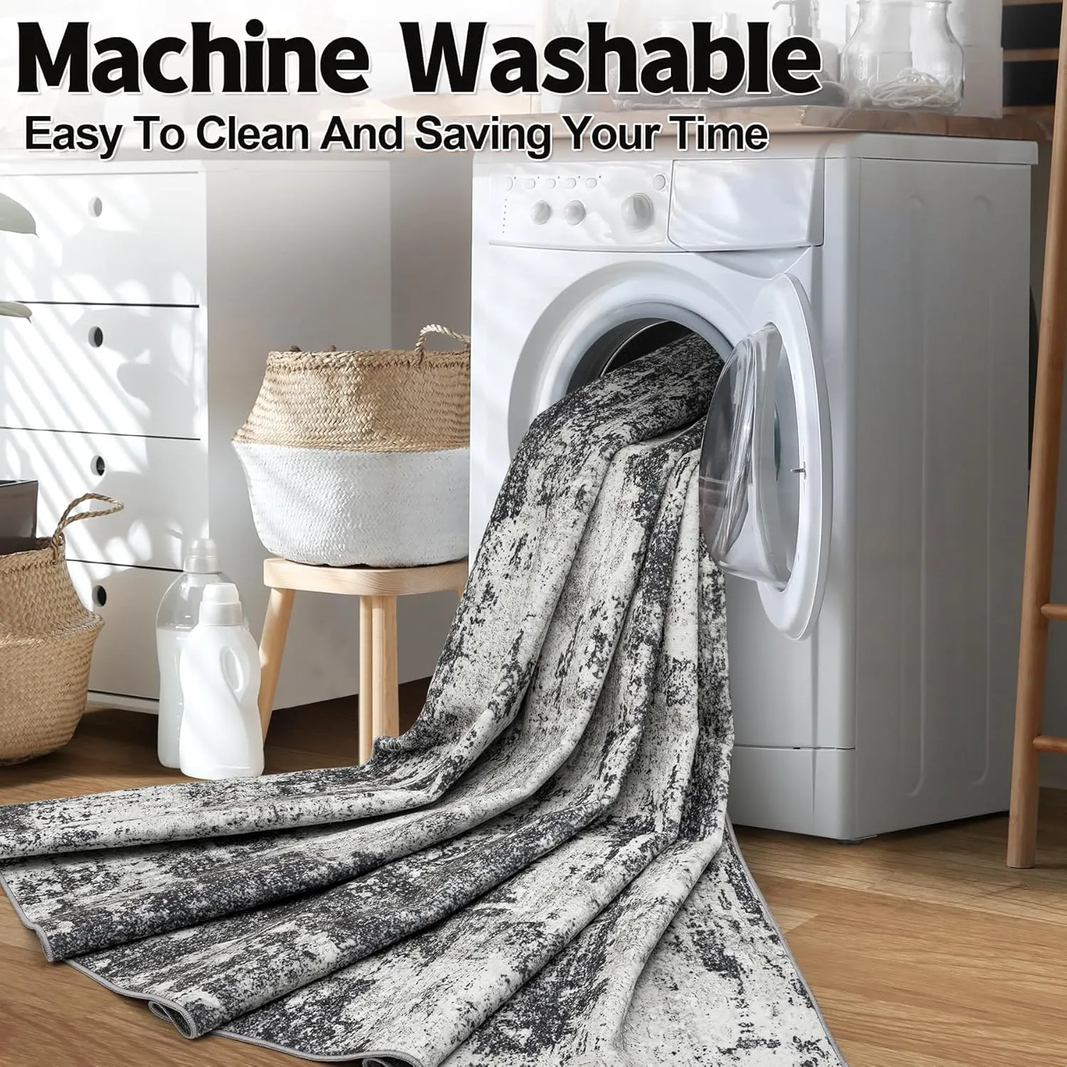 Runner Rug 2'6''x8' Washable Runner Rug: Machine Washable Kitchen Area Rug with Anti-Slip Backing Non-Shedding Stain-Resistant Long Soft Carpet Runner for Hallway, Bedroom, Laundry Room- Black