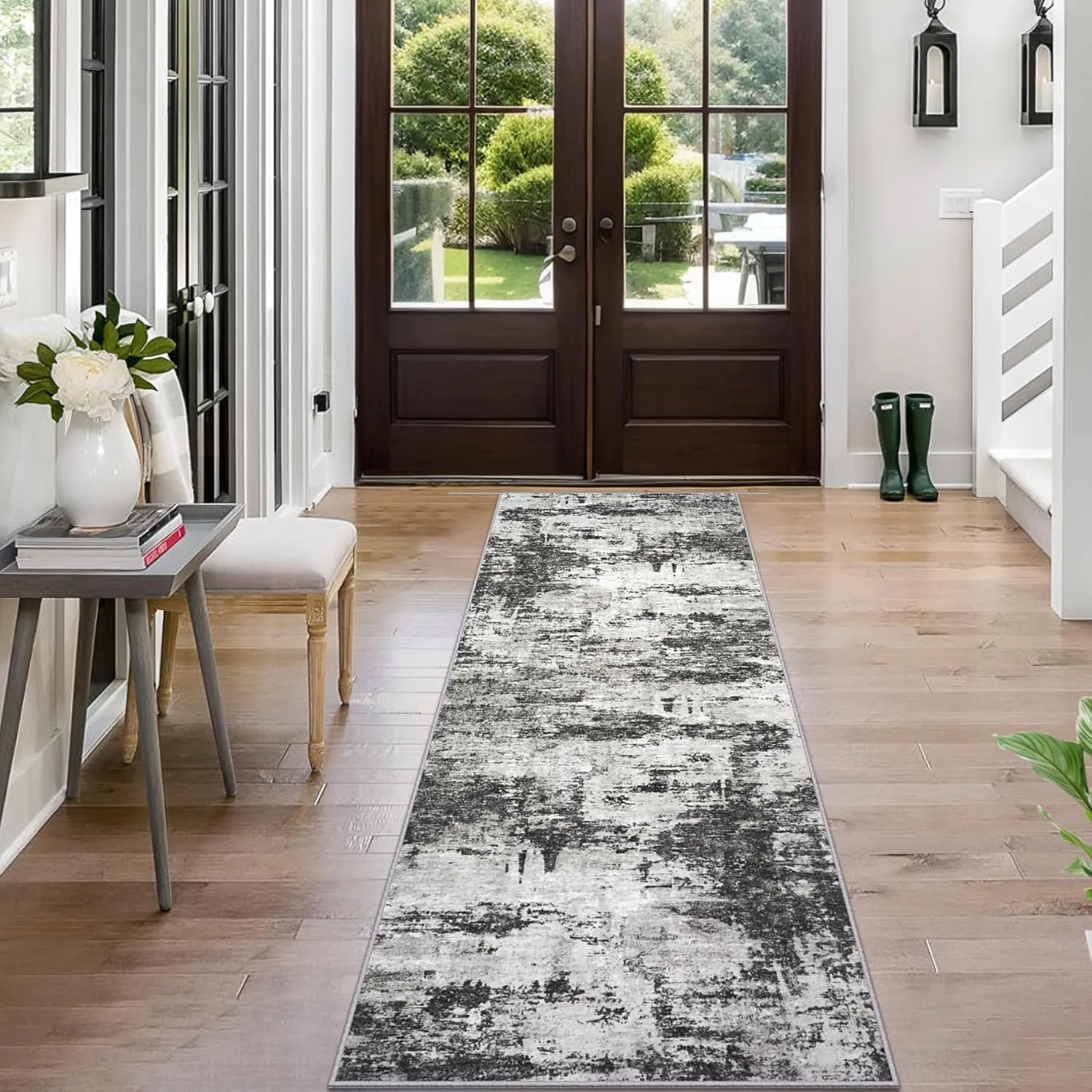 Runner Rug 2'6''x8' Washable Runner Rug: Machine Washable Kitchen Area Rug with Anti-Slip Backing Non-Shedding Stain-Resistant Long Soft Carpet Runner for Hallway, Bedroom, Laundry Room- Black