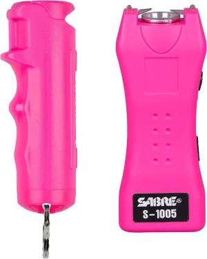 SABRE Pepper Spray & 2-in-1 Stun Gun with Flashlight, Self Defense Kit, Fast Flip Top Safety, Finger Grip for Better & Faster Aim, Painful 1.60 µC Charge, 120 Lumen LED Light, Rechargeable, 0.54 fl oz