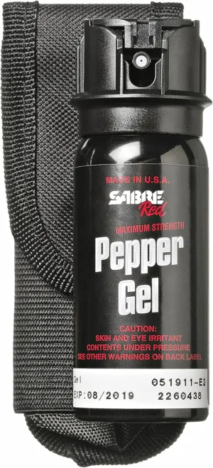 SABRE Tactical Pepper Gel With Belt Holster For Easy Carry, Maximum Police Strength OC Spray, Quick Access Fast Flip Top Safety, Tactical Design For Security Professionals, 1.8 fl oz