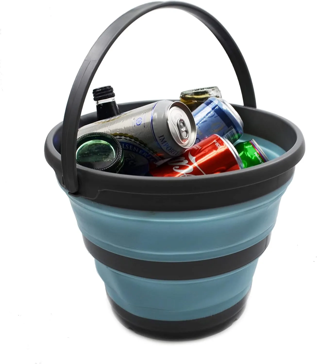 SAMMART 10L (2.6 Gallon) Collapsible Plastic Bucket - Foldable Round Tub - Portable Fishing Water Pail - Space Saving Outdoor Waterpot, Size 33cm Dia (Grey/Sea Angel (Set of 2))