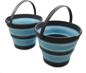 SAMMART 10L (2.6 Gallon) Collapsible Plastic Bucket - Foldable Round Tub - Portable Fishing Water Pail - Space Saving Outdoor Waterpot, Size 33cm Dia (Grey/Sea Angel (Set of 2))