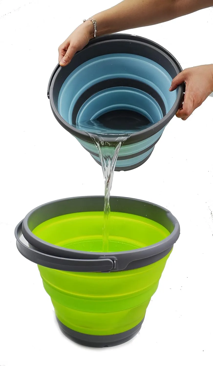 SAMMART 10L (2.6 Gallon) Collapsible Plastic Bucket - Foldable Round Tub - Portable Fishing Water Pail - Space Saving Outdoor Waterpot, Size 33cm Dia (Grey/Sea Angel (Set of 2))