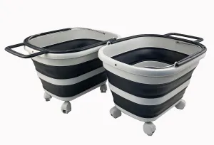 SAMMART 17L (4.5 Gallons) Collapsible Plastic Laundry Basket with Handle & Wheels-Foldable Pop Up Storage Container/Organizer with wheels-Portable Washing Tub-Space Saving (Grey/Slate Grey (Set of 2))