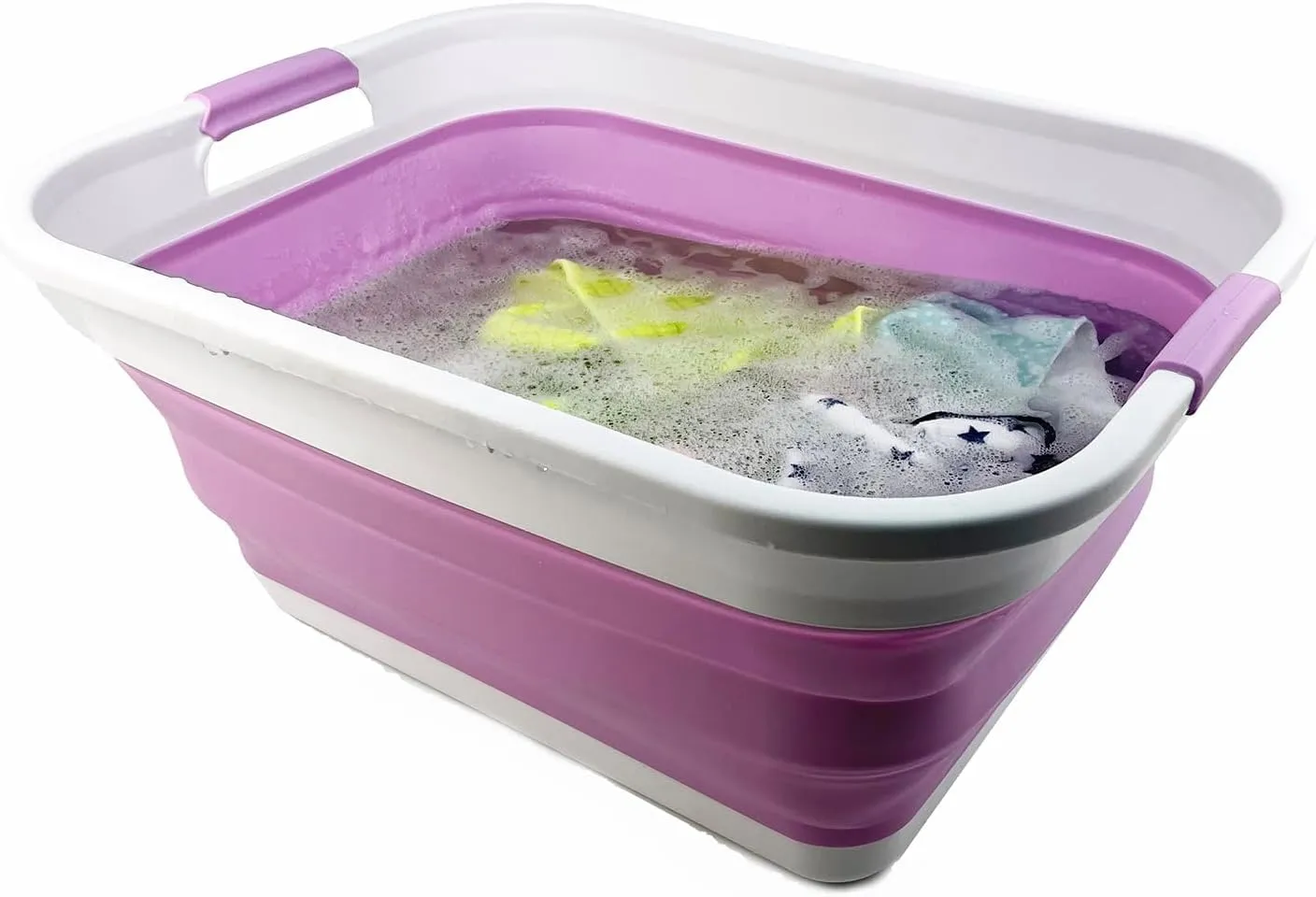 SAMMART 41L (10.8 gallon) Collapsible Plastic Laundry Basket - Foldable Pop Up Storage Container/Organizer - Portable Washing Tub - Space Saving (Rectangular, Ceramic Blue Pale Purple (Set of 2))
