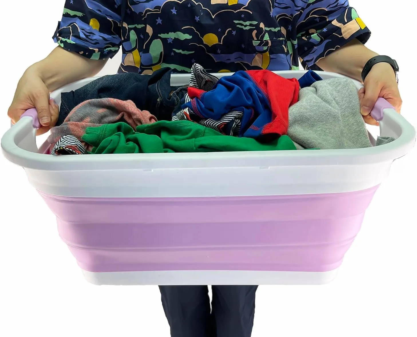 SAMMART 41L (10.8 gallon) Collapsible Plastic Laundry Basket - Foldable Pop Up Storage Container/Organizer - Portable Washing Tub - Space Saving (Rectangular, Ceramic Blue Pale Purple (Set of 2))