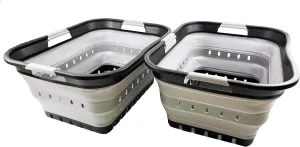 SAMMART 42L (11 gallon) Collapsible Plastic Laundry Basket - Foldable Pop Up Storage Container/Organizer - Portable Basket - Space Saving Hamper (Black/Alloy Grey (Set of 2))