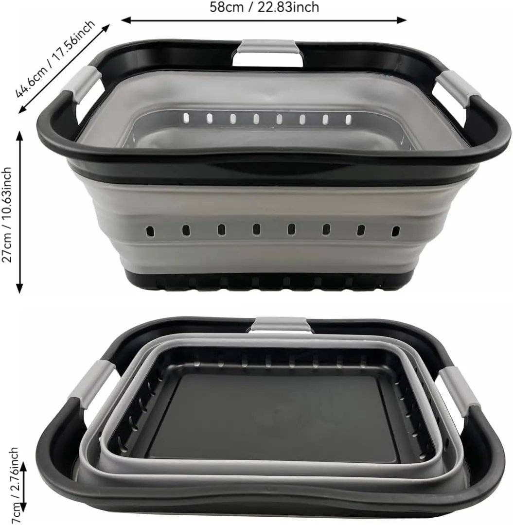 SAMMART 42L (11 gallon) Collapsible Plastic Laundry Basket - Foldable Pop Up Storage Container/Organizer - Portable Basket - Space Saving Hamper (Black/Alloy Grey (Set of 2))