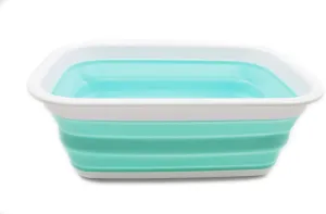 SAMMART 9.2L (2.37Gallon) Collapsible Tub - Portable Outdoor Picnic Basket/Crater - Foldable Shopping Bag - Space Saving Storage Container (M, White/Lake Green)