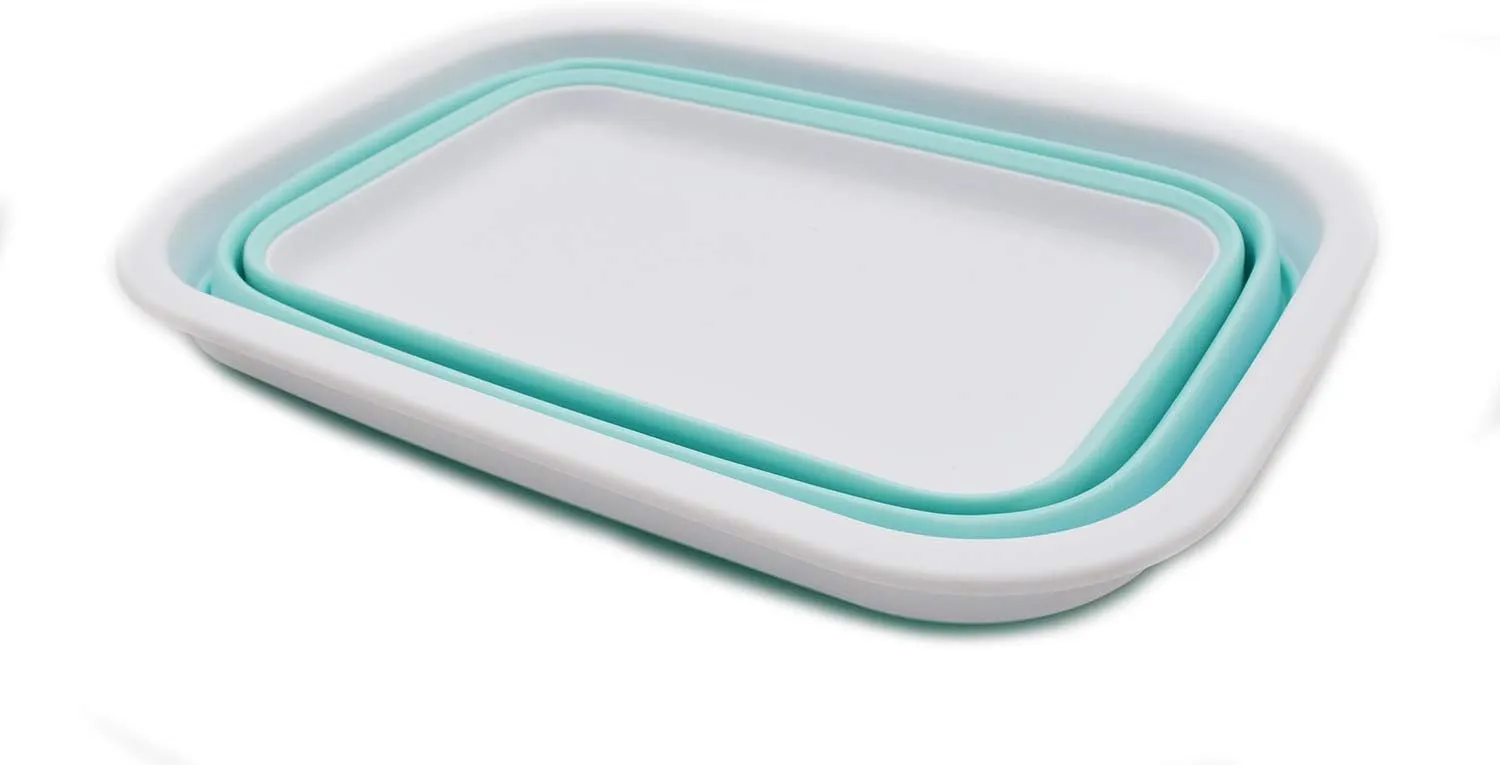 SAMMART 9.2L (2.37Gallon) Collapsible Tub - Portable Outdoor Picnic Basket/Crater - Foldable Shopping Bag - Space Saving Storage Container (M, White/Lake Green)