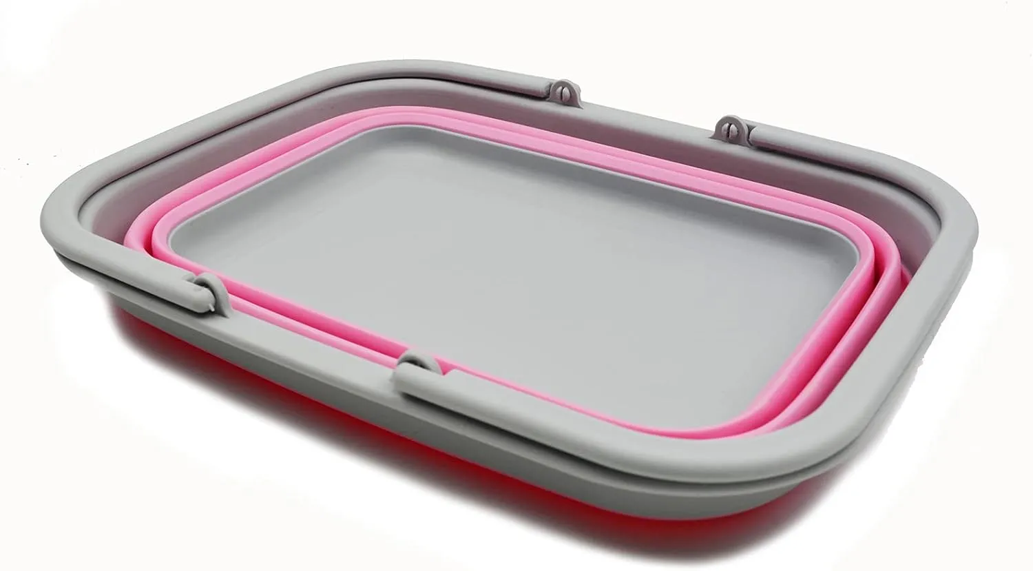SAMMART 9.2L (2.37Gallon) Collapsible Tub with Handle - Portable Outdoor Picnic Basket/Crater - Foldable Shopping Bag - Space Saving Storage Container (1, Grey/Pink)