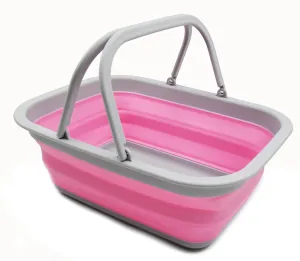 SAMMART 9.2L (2.37Gallon) Collapsible Tub with Handle - Portable Outdoor Picnic Basket/Crater - Foldable Shopping Bag - Space Saving Storage Container (1, Grey/Pink)