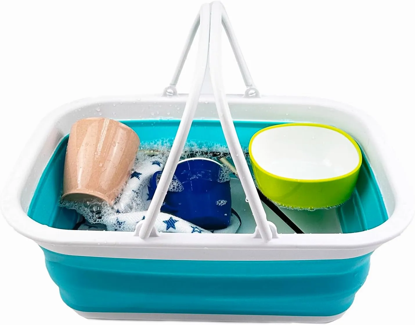 SAMMART SAMMART 9.2L (2.37Gallon) Collapsible Tub with Handle - Portable Outdoor Picnic Basket/Crater - Foldable Shopping Bag - Space Saving Storage Container (1, Bright Blue)