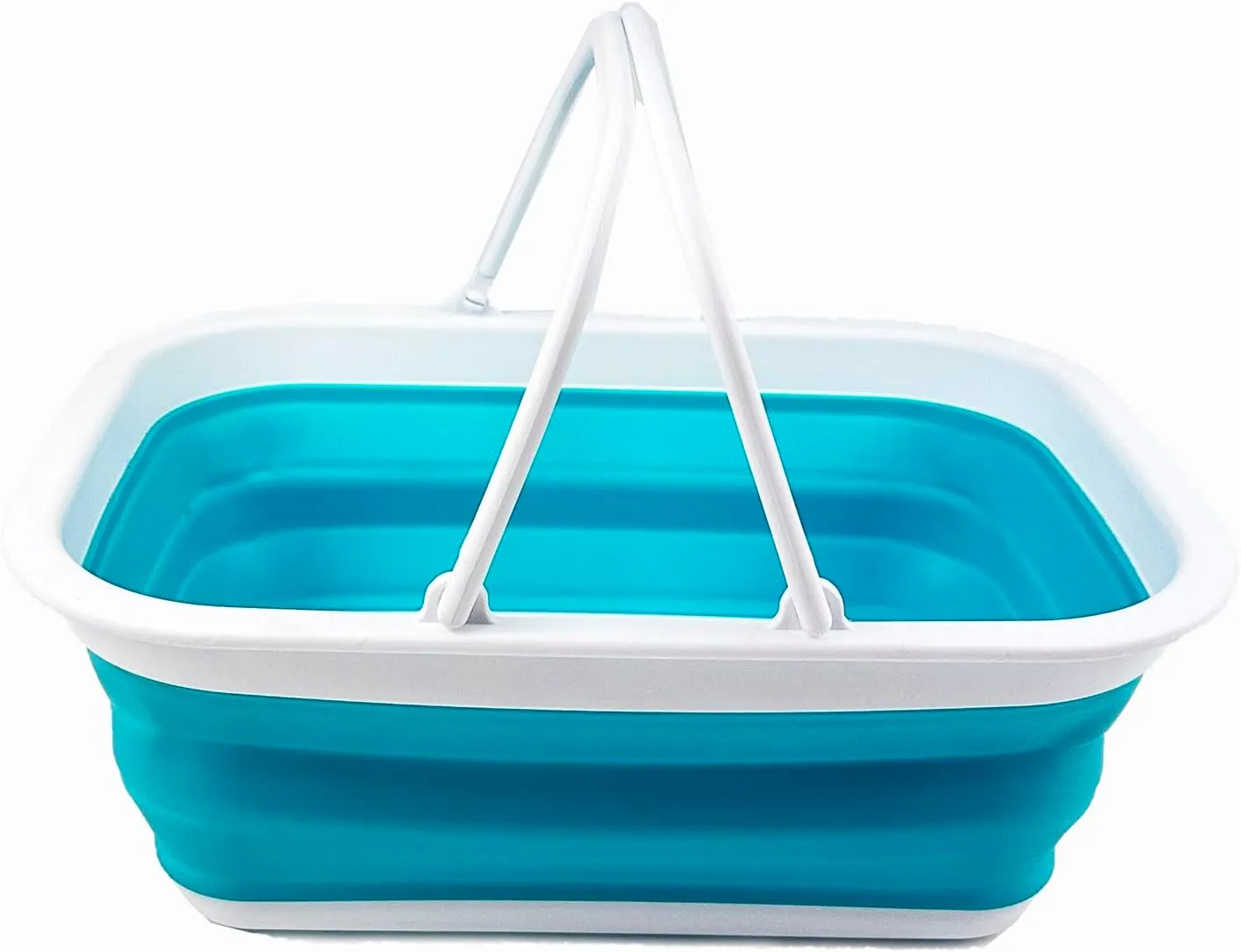 SAMMART SAMMART 9.2L (2.37Gallon) Collapsible Tub with Handle - Portable Outdoor Picnic Basket/Crater - Foldable Shopping Bag - Space Saving Storage Container (1, Bright Blue)