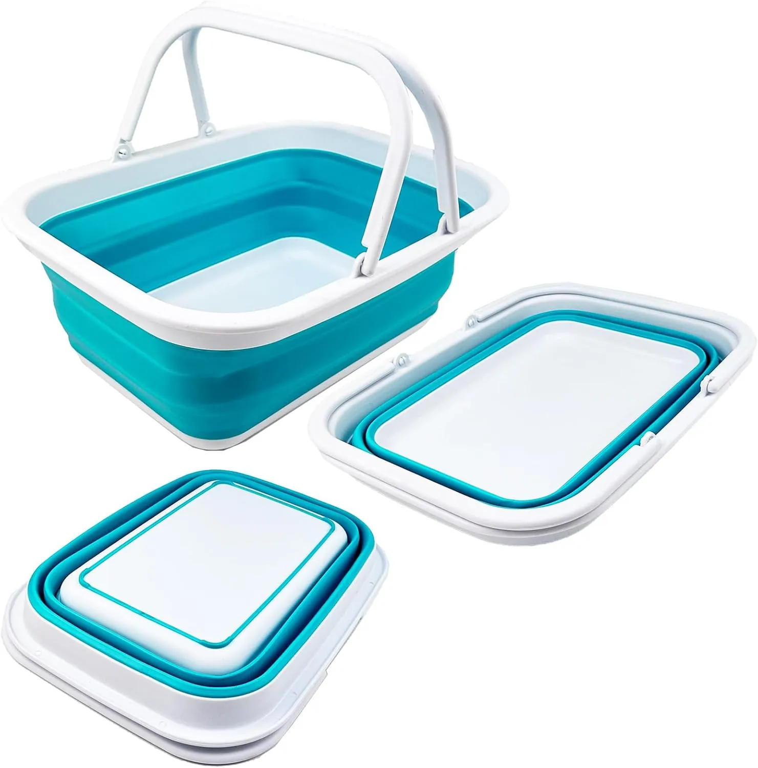 SAMMART SAMMART 9.2L (2.37Gallon) Collapsible Tub with Handle - Portable Outdoor Picnic Basket/Crater - Foldable Shopping Bag - Space Saving Storage Container (1, Bright Blue)