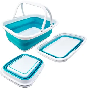 SAMMART SAMMART 9.2L (2.37Gallon) Collapsible Tub with Handle - Portable Outdoor Picnic Basket/Crater - Foldable Shopping Bag - Space Saving Storage Container (1, Bright Blue)