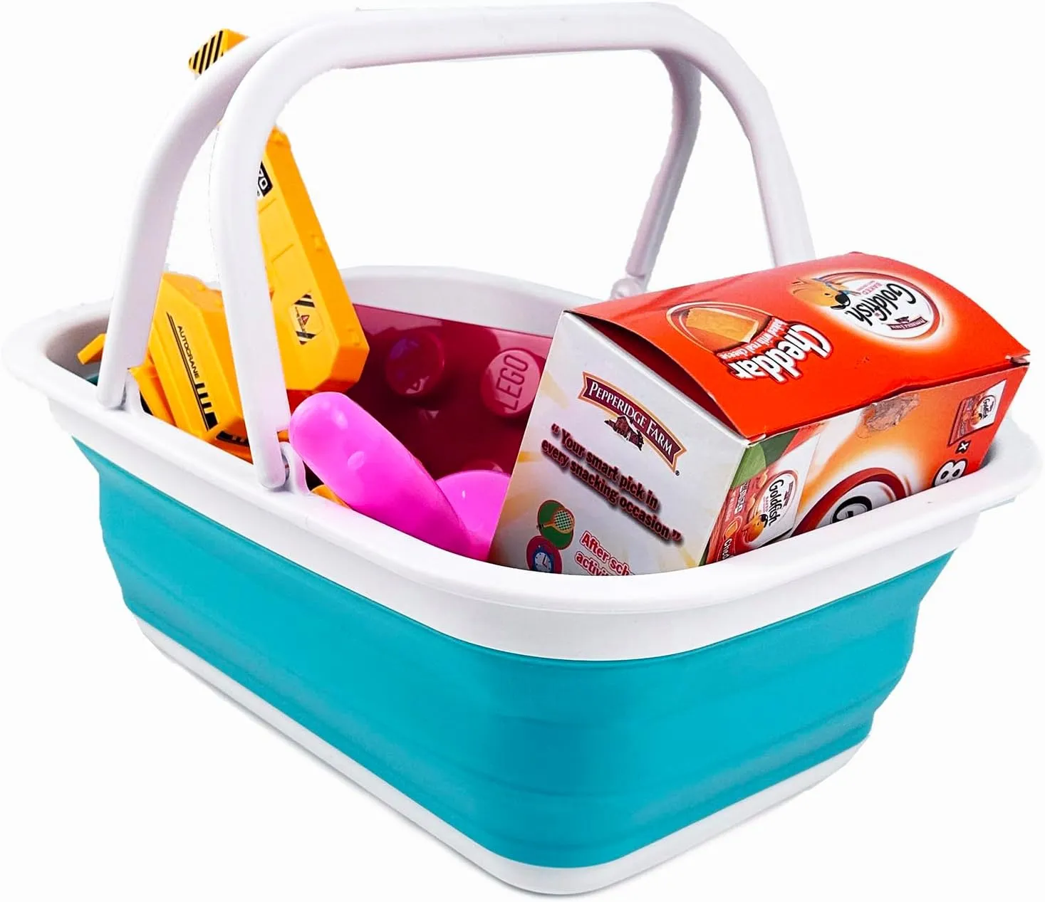 SAMMART SAMMART 9.2L (2.37Gallon) Collapsible Tub with Handle - Portable Outdoor Picnic Basket/Crater - Foldable Shopping Bag - Space Saving Storage Container (1, Bright Blue)