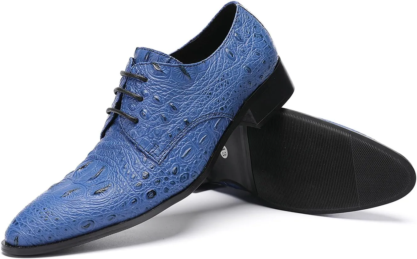 Santimon Men's Genuine Leather Oxfords Dress Shoes - Exotic Crocodile Pattern Lace-Up Formal Shoes, Premium Non-Slip Sole Derby for Business, Wedding and Formal Events